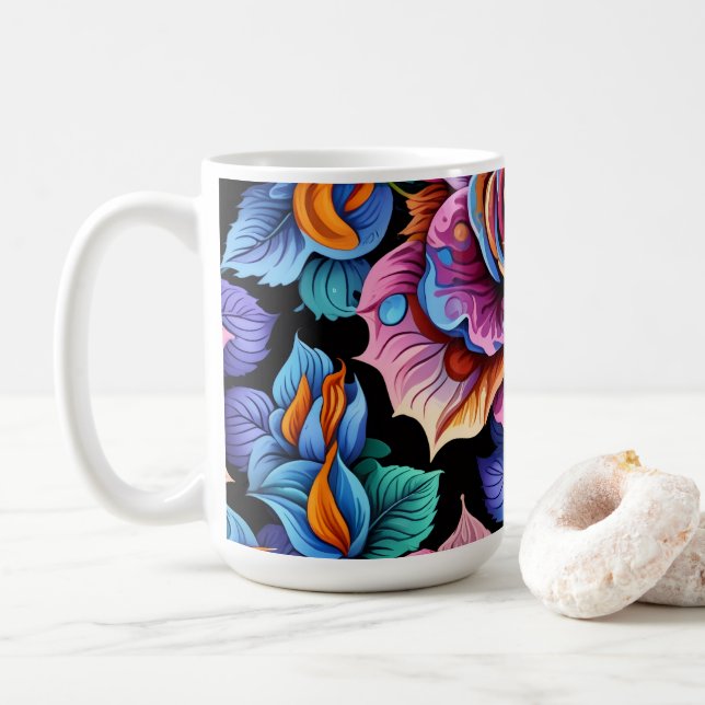 Ljuslevande och färgrik blomma kaffemugg (Med munk)
