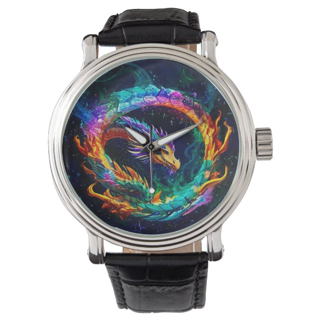 Ljuslevande Ouroboros Drakkonst Symbol Armbandsur (Framsida)