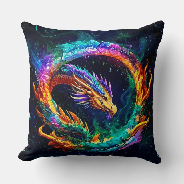 Ljuslevande Ouroboros Drakkonst Symbol Kudde (Framsida)