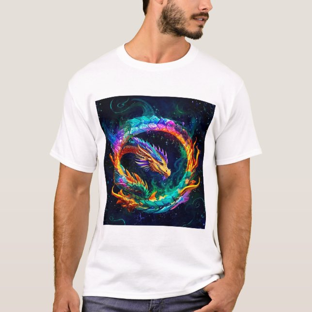 Ljuslevande Ouroboros Drakkonst Symbol T Shirt (Framsida)