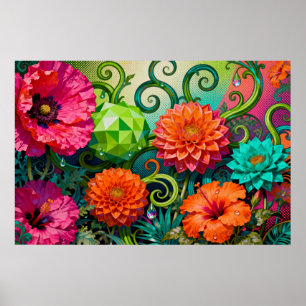 Ljuslevande pappersblomsbukett - Färgrik konstnärl Poster