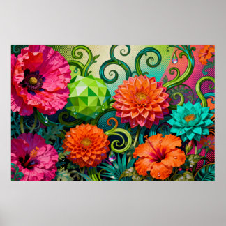 Ljuslevande pappersblomsbukett - Färgrik konstnärl Poster