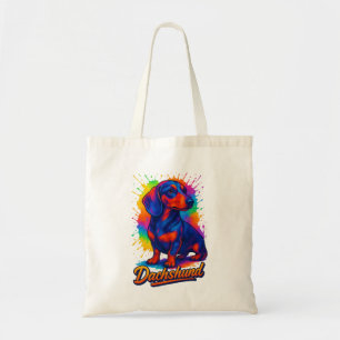 Ljuslevande Pop Art-Dachshund – Färgrik Neon Hund Tygkasse