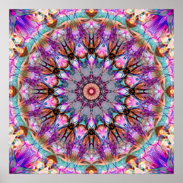 Ljuslevande Psykedelisk Kalejdoskop Mandala Poster (Framsidan)