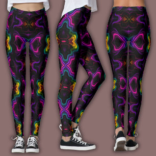Ljuslevande Psykedelisk Mönster Neon Kalejdoskop Leggings