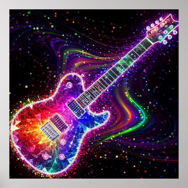 Ljuslevande regnbågselektrogitarr med abstrakt poster (Framsidan)
