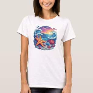 Ljuslevande sjöstjärna på strand med havsvågor t shirt