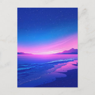 Ljuslevande stjärnklar natt Rosa strand Vykort