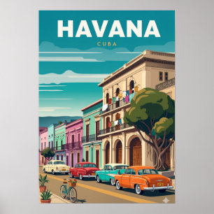Ljuslevande tecknad gathörna från Havanna med klas Poster