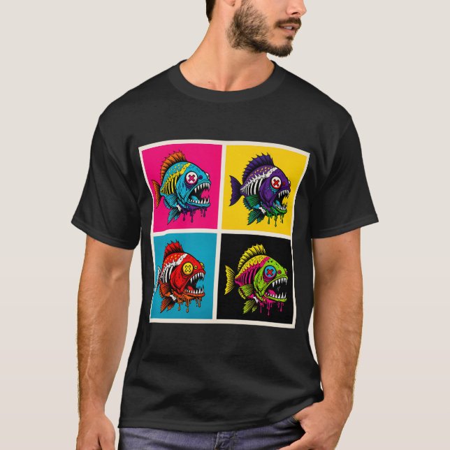 Ljuslevande X-ögd Monsterfisk Popkonst T Shirt (Framsida)