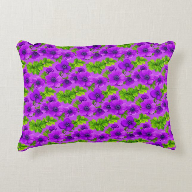 Ljuslila Anemoneblommor Prydnadskudde (Framsidan)