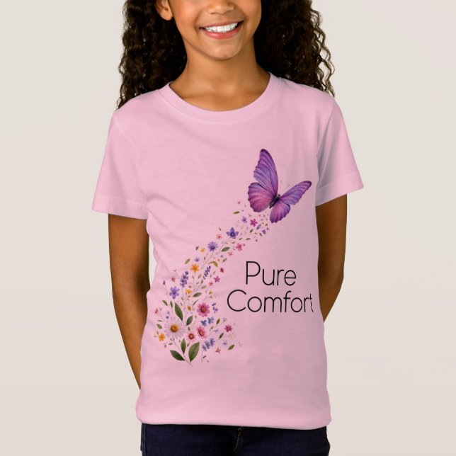 Ljuslila Fjäril med Vildblomsterled T Shirt (Framsida)