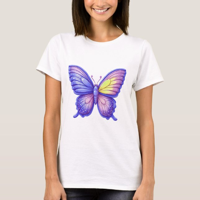 Ljuslila Fjärilsballong Konst T Shirt (Framsida)