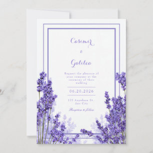 Ljuslila Lavendel Indigo Ram Bröllop Inbjudningar