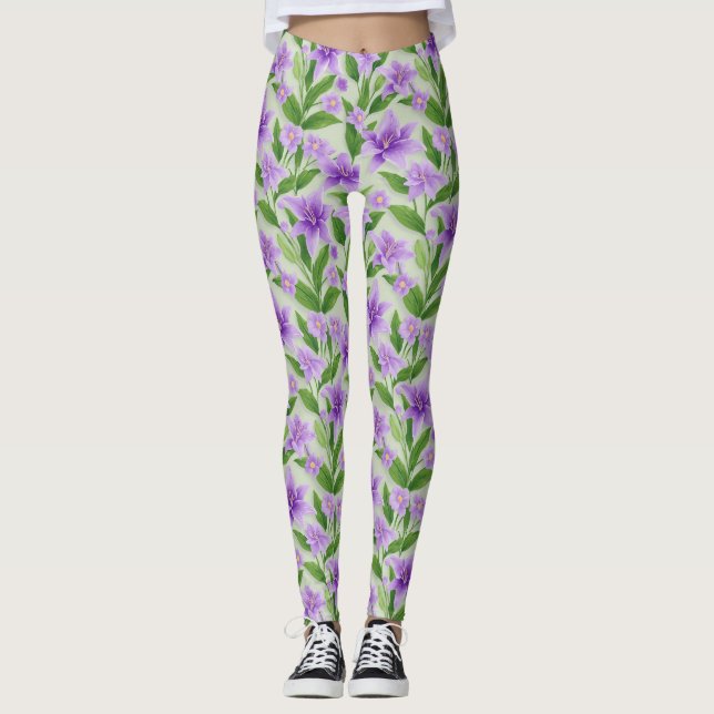 Ljuslila liljor med gröna blad leggings (Framsida)