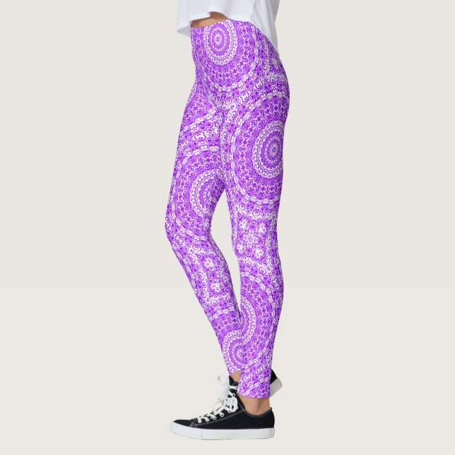 Ljuslila Mandala Kalejdoskop Mönster Leggings (Vänster)