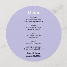 Ljuslila Modern Vit Bröllops Rond Menu Meny