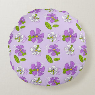 Ljuslila och vita blommor rund kudde