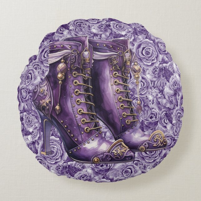 Ljuslila ros Sreanpunk-kärlek Kastkudde Rund Kudde (Framsidan)