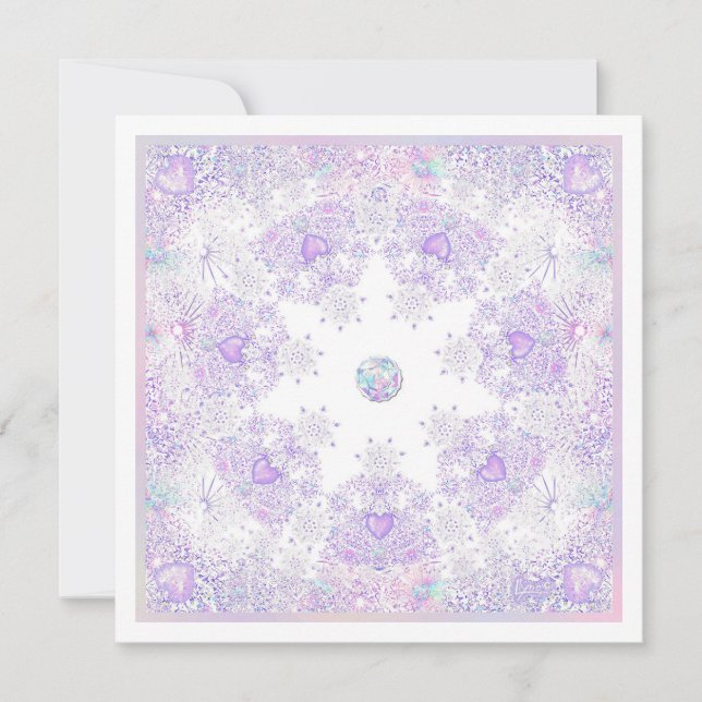 ljuslila snöflinga & frostigt hjärta kort (Framsida)