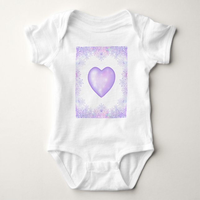 ljuslila snöflinga & glittrande hjärta t shirt (Framsida)