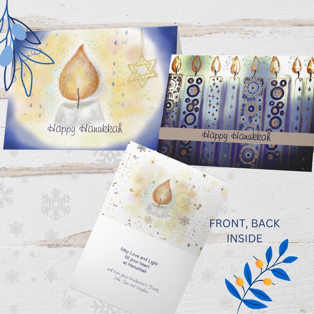 Ljusljus Lycklig Hanukkah, vattenfärg Kort (Light Candles Happy Hanukkah watercolor Card)