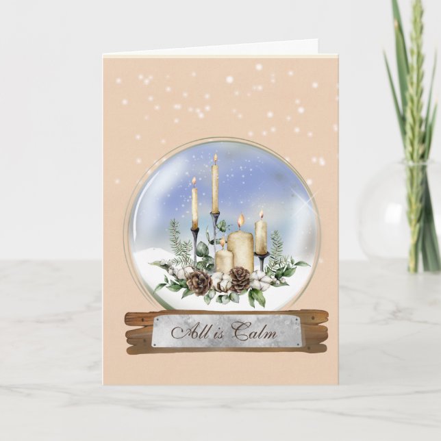 Ljusljus och Gräs Bough Snö Globe-julkort Kort (Framsida)