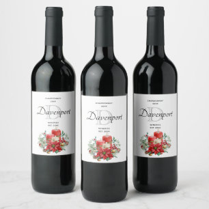 Ljusljus och Poinsettia Bouquet Vin Skapar Vinflaska Etikett