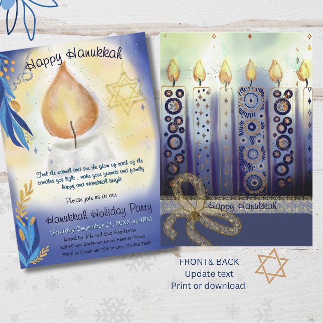 Ljusljus, vattenfärg Lycklig Hanukkah Inbjudningar (Light Candles watercolor Happy Hanukkah Invitation)