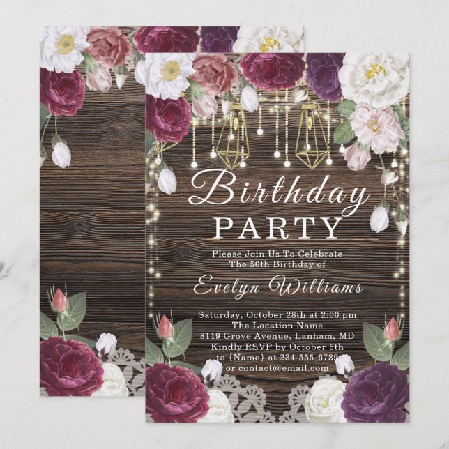 Ljuslycka med trädetaljer födelsedag inbjudningar (Fram/baksida)