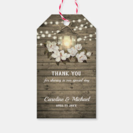 Ljuslykta i rustic wood med magnolia - bröllopslju presentetikett