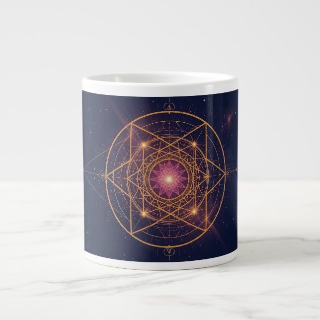 Ljusmandala av gyllene harmoni jumbo mugg (Framsidan)