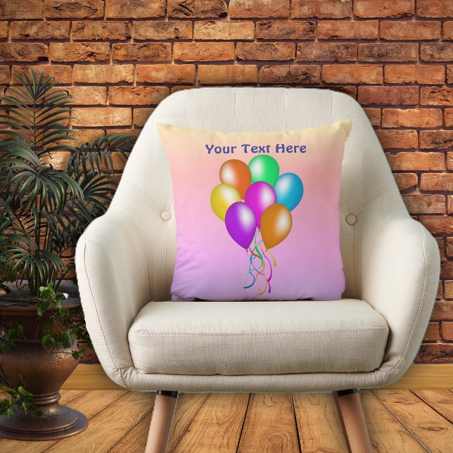 Ljusmåttiga ballonger med Rosett band på pasteller Kudde (Bright multiple coloured balloons ribbons on pastel yellow, pink, purple decorative throw pillow.)
