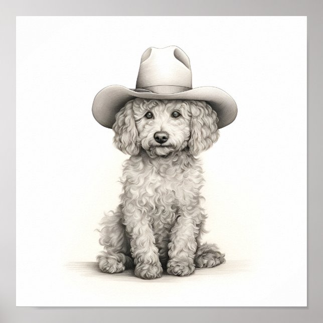 Ljusminimalistisk pennlinje teckning i Pudel Poster (Framsidan)