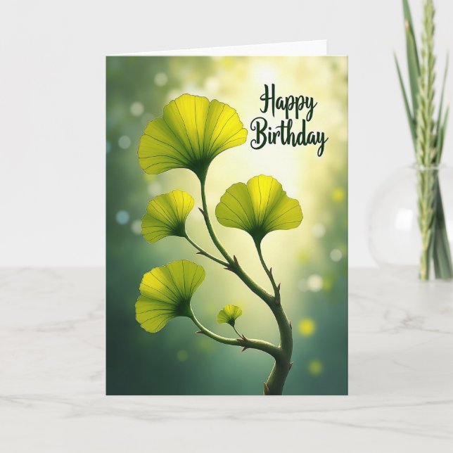 Ljusnande blad födelsedagsgratulationskort kort (Framsida)
