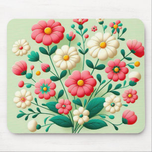 Ljusnande bukett med 3d-blommor musmatta