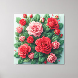 Ljusnande bukett med röda och rosa blommor canvastryck