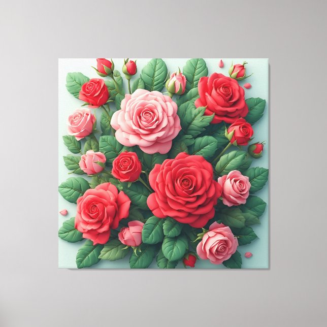 Ljusnande bukett med röda och rosa blommor canvastryck (Framsida)