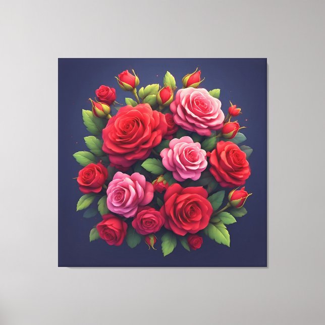 Ljusnande bukett med röda och rosa blommor canvastryck (Framsida)