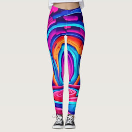 Ljusnande geometrisk neonkonst tunneldesign leggings
