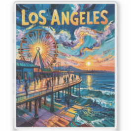 Ljusnande Los Angeles Pier Solnedgång Van Gogh Vin Klistermärken