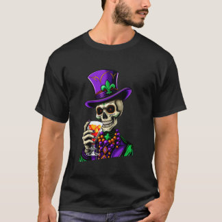 Ljusnande Mardi Gras 2024 Sockerfärg Skalle Dricka T Shirt