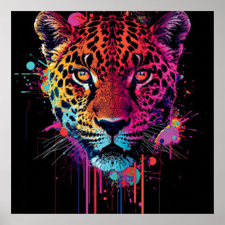 Ljusnande neon leopard väggkonst