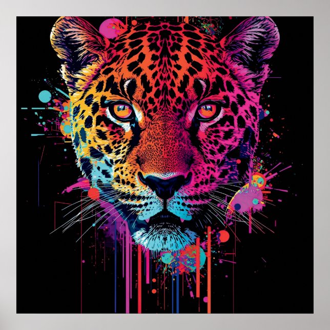 Ljusnande neon leopard väggkonst (Framsidan)