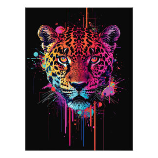 Ljusnande neon leopard väggkonst fototryck