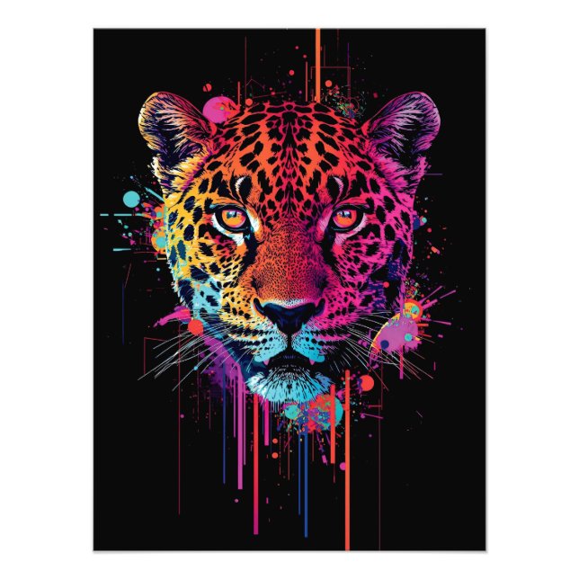 Ljusnande neon leopard väggkonst fototryck (Framsidan)
