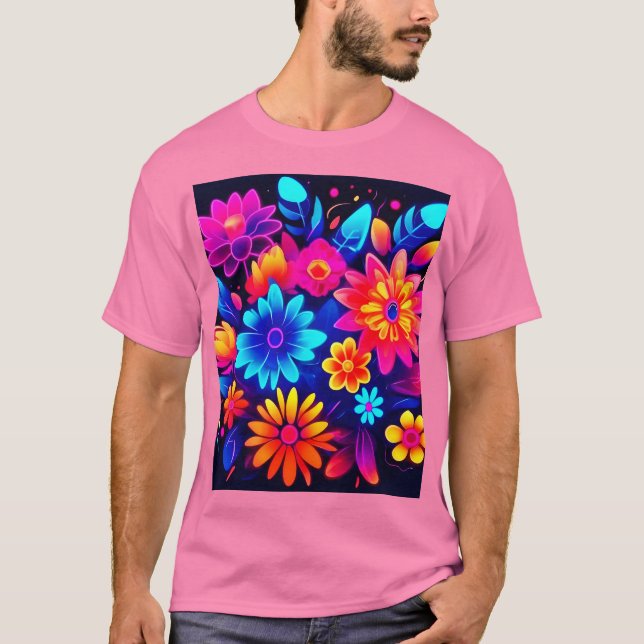 Ljusnande neonblommig konst t shirt (Framsida)