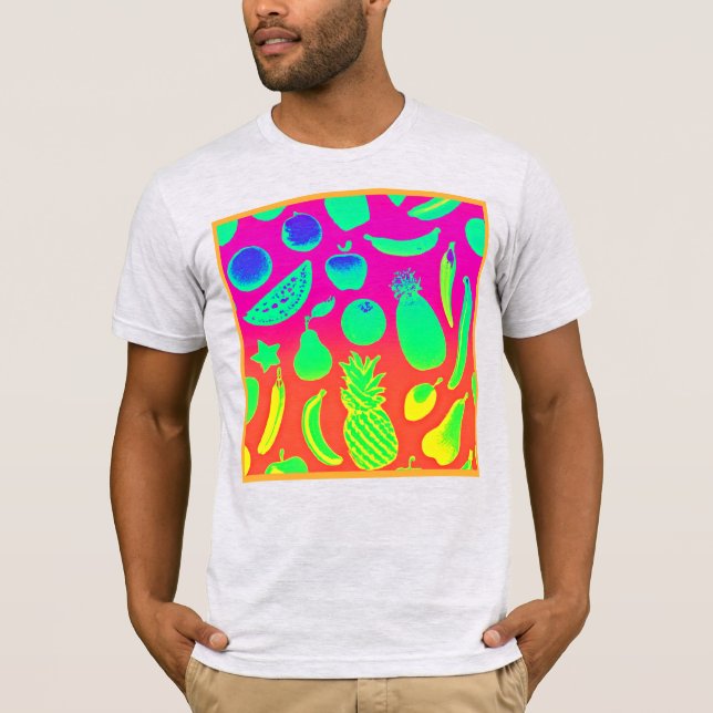 Ljusnande neonfrukter-mönster t shirt (Framsida)