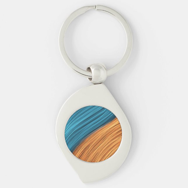 Ljusnande neonljussträngar i blått och orange swirl silverfärgad nyckelring (Framsidan)