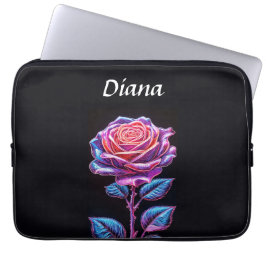 Ljusnande neonrosblomma illustration laptop fodral